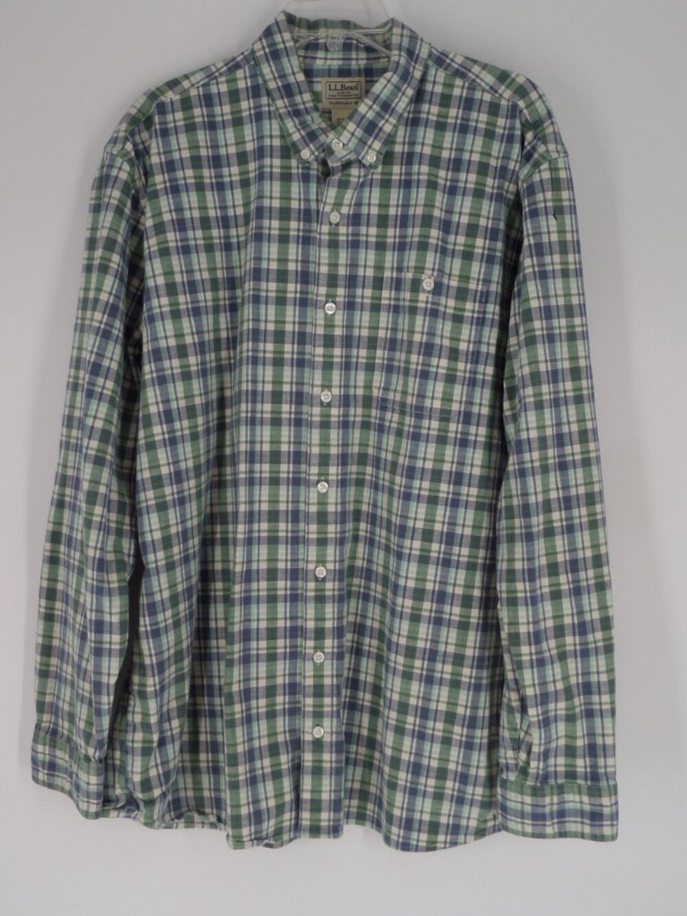 L.L. Bean Men's Cotton Blue n Green  LS Plaid Shirt Size XL Tall EUC